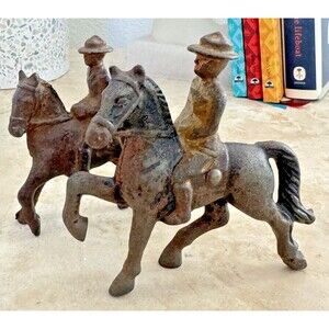 Vintage Brass Horse Rider Figurines Set Western Cowboy Ranch Decor Primitive